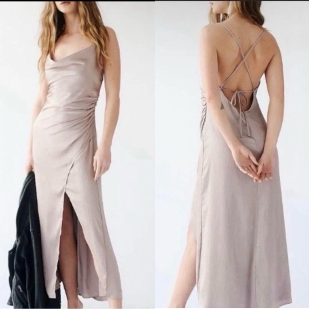 NWT Free People light pink Backless Midi Dress with cowl neck, size Xs